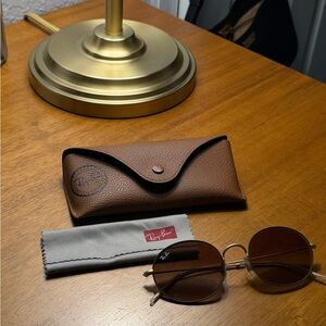 Ray-Ban Brown Round Sunglasses with Leather Case